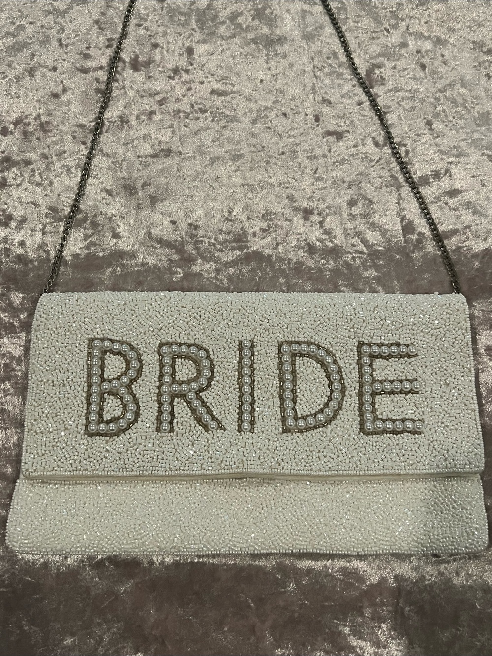 Bride Beaded White Clutch Bag with Chain